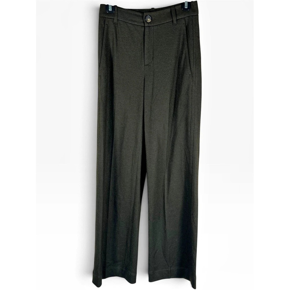 Vince Womens Wide Leg Trousers Size 0 Dark Olive Green Wool Pleated Quiet Luxury